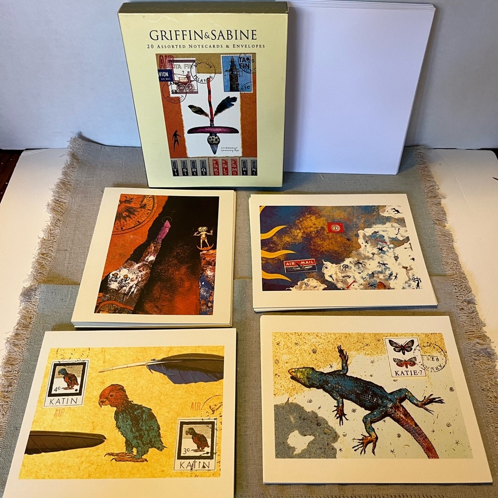 Vintage Illustrated Notecard Postcard Art Set Griffin & Sabine